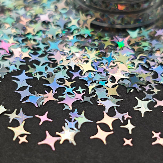 Silver Stars Holographic Glitter, 4-pointed Star Nail Art Glitter, Four Pointed Stars Glitter, Craft Supplies, Resin Supplies