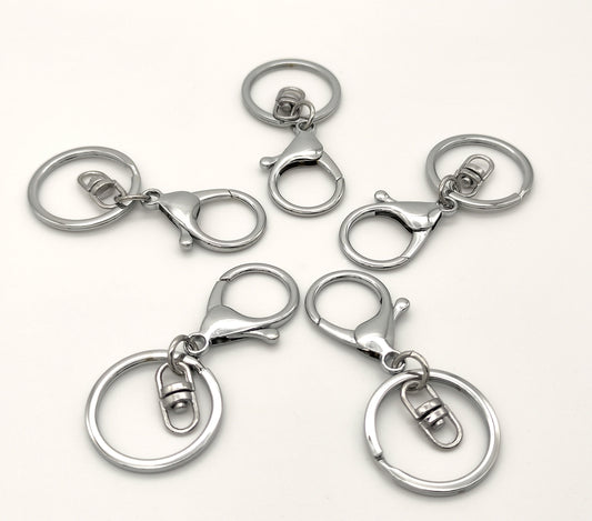 5 pcs Silver Keychain with Lobster Clasp and Swivel centre to add Charms & Beads, Large Keyring with swivel for Decorating, Bag, Purse FOB