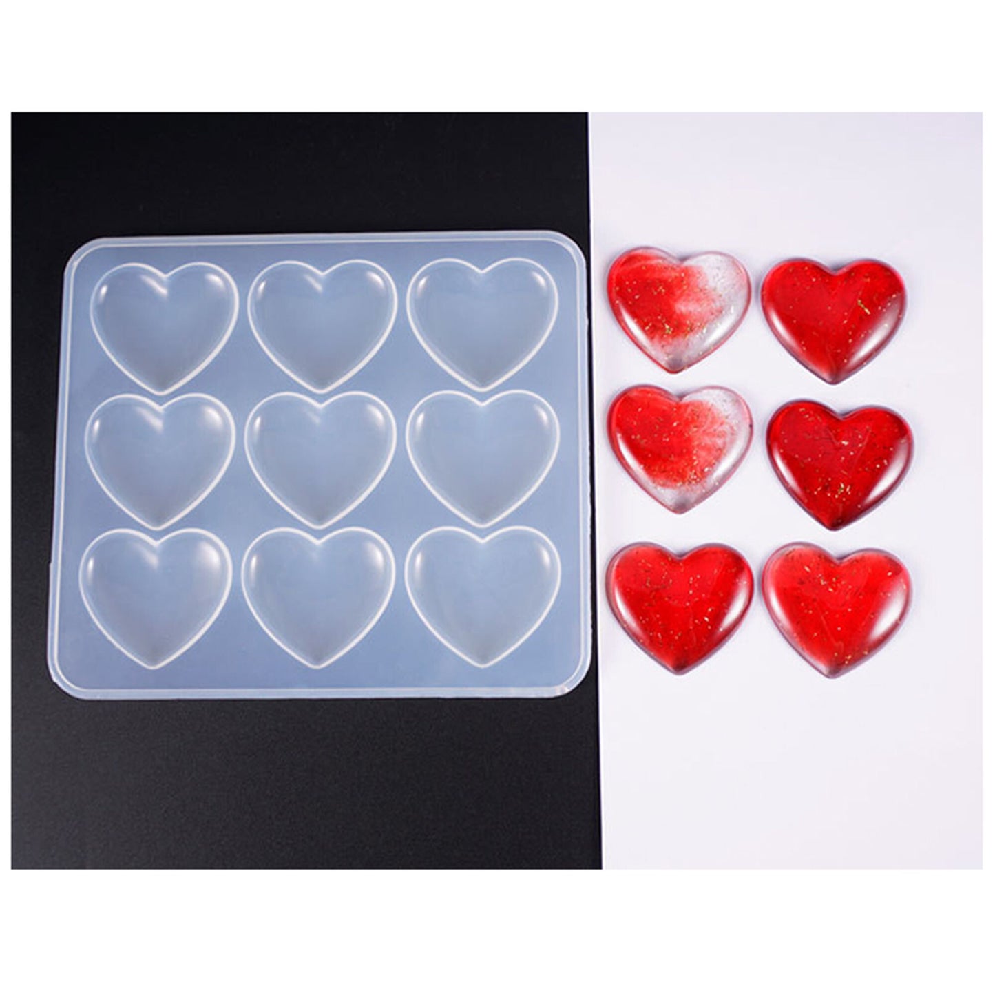 Puffy 9 Hearts Silicone Mould, Pocket Hug Hearts Mold, Keyring mold, Resin Mould, Pendant Mold, Rounded Hearts