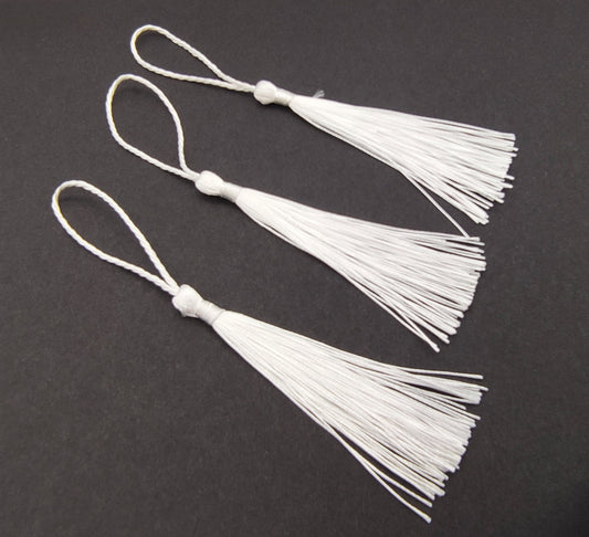 10 pcs White Bookmark Tassels, Silky Craft Tassels, Decorative Tassel Sewing, Tassle for Resin Bookmarks, Keyring Tassels