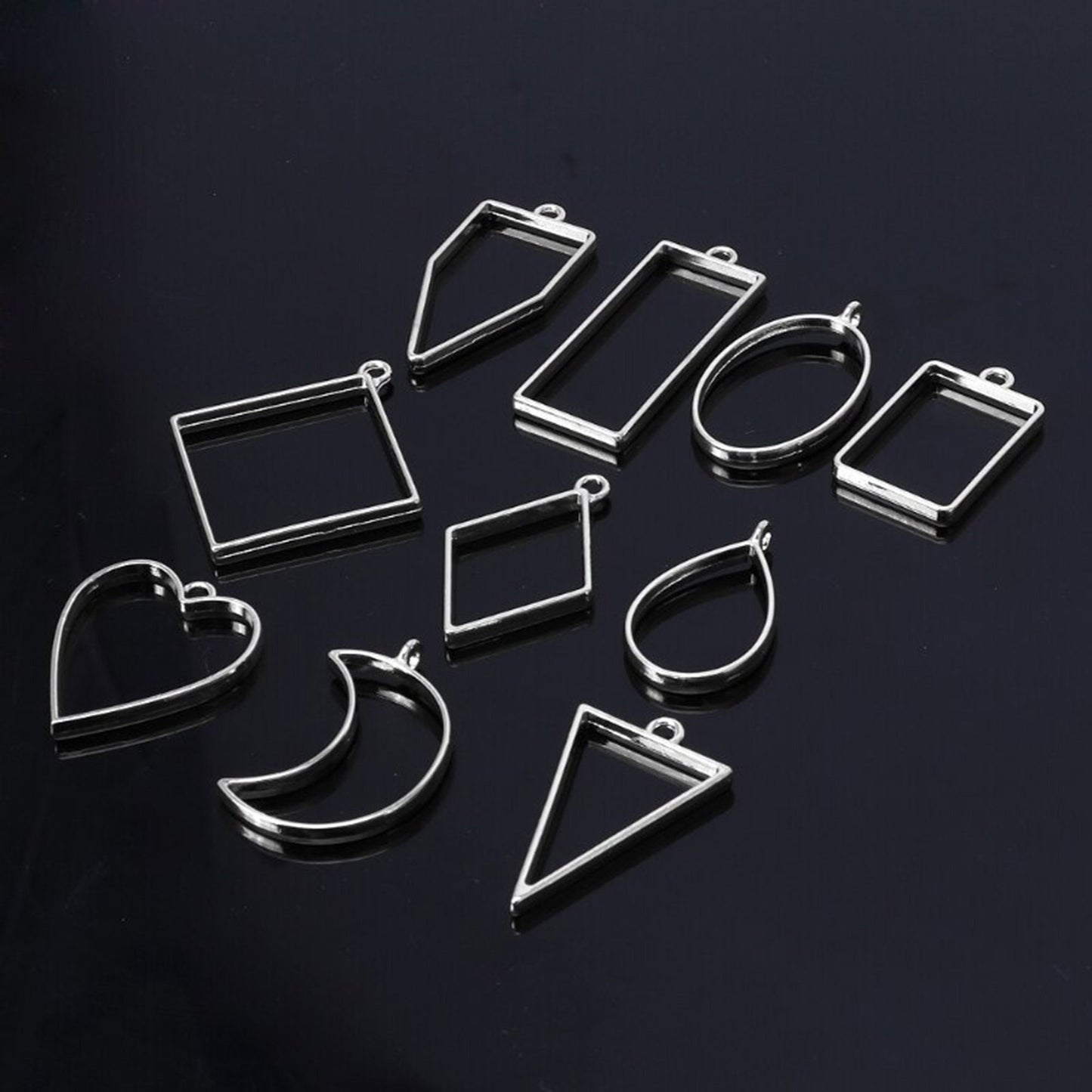 10 pcs Open Back Bezel Geometric Mix Silver for Epoxy Resin or UV Resin, Pendant Frames Jewellery pendant, Craft Supplies, Resin Supplies