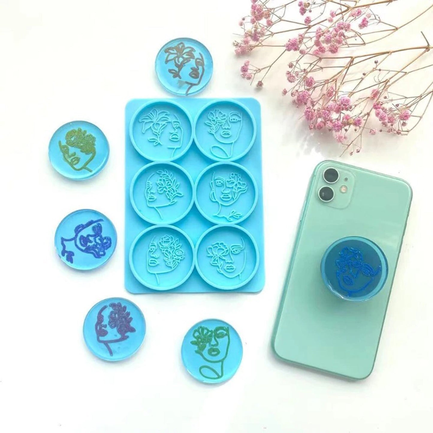 Goddess Circle Shape Silicone Mould, Round Female Heads Phone Grip Mold, Resin Phone Grip Mould, Woman Flower Mold, Lady Phone Grip Mold