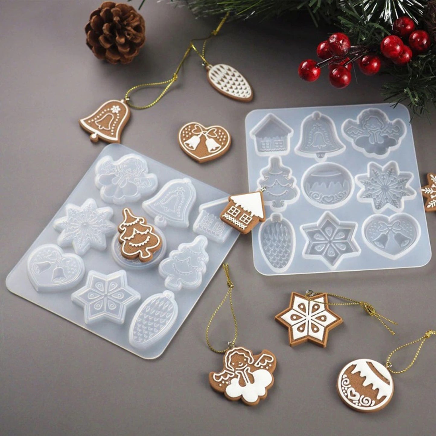 Christmas Pendant Silicone Mould, Christmas Tree Pendant Mold, Ornament Jewellery Polymer Clay Tool, Snowflake Chocolate Candy Mold