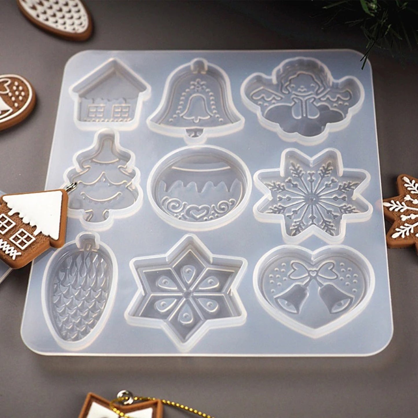 Christmas Pendant Silicone Mould, Christmas Tree Pendant Mold, Ornament Jewellery Polymer Clay Tool, Snowflake Chocolate Candy Mold