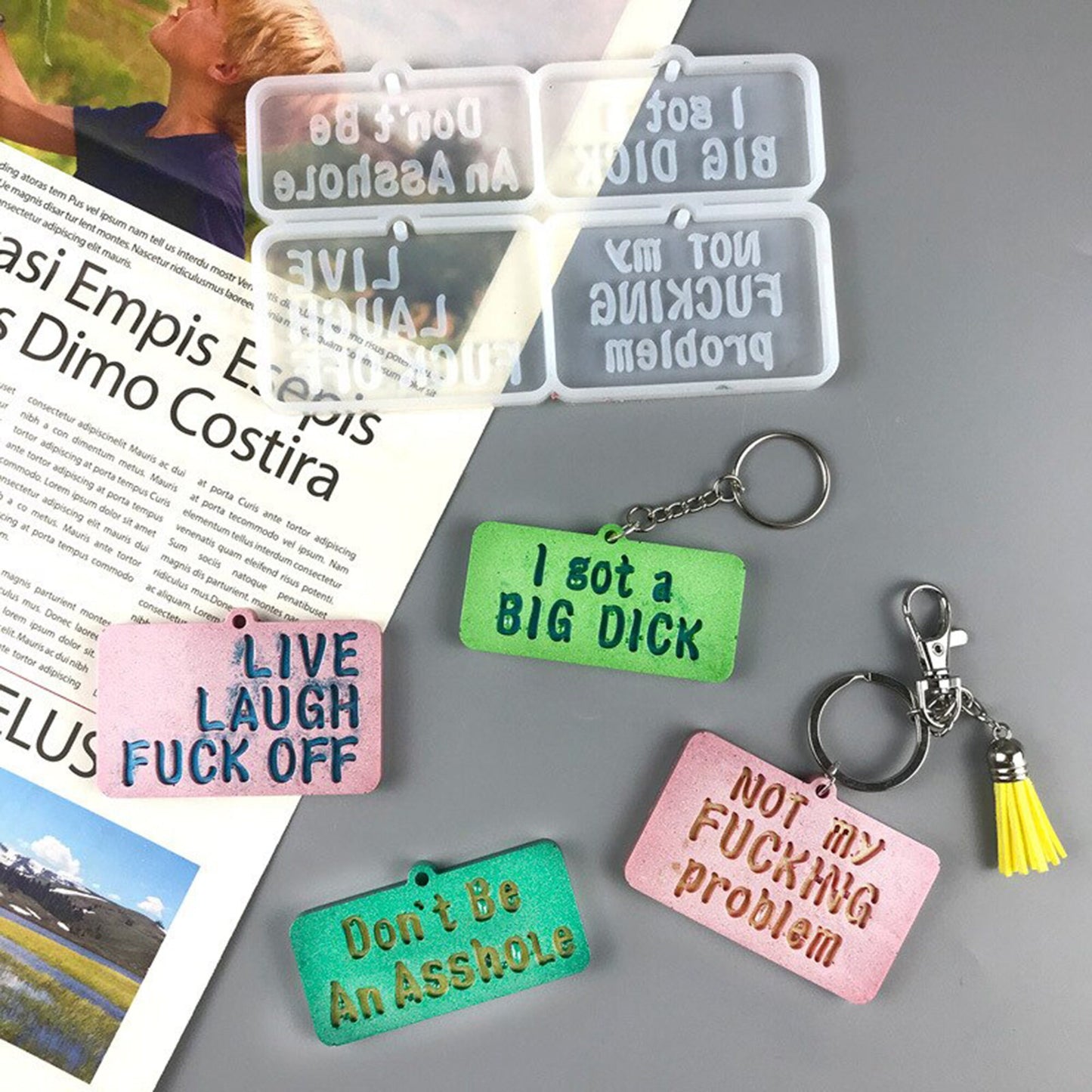 Funny, (18 rated!), Offensive Keychain Silicone Mould, Offensive Words Keyring Mold, Swearing Keychain Silicone Molds, Resin Supplies Moulds