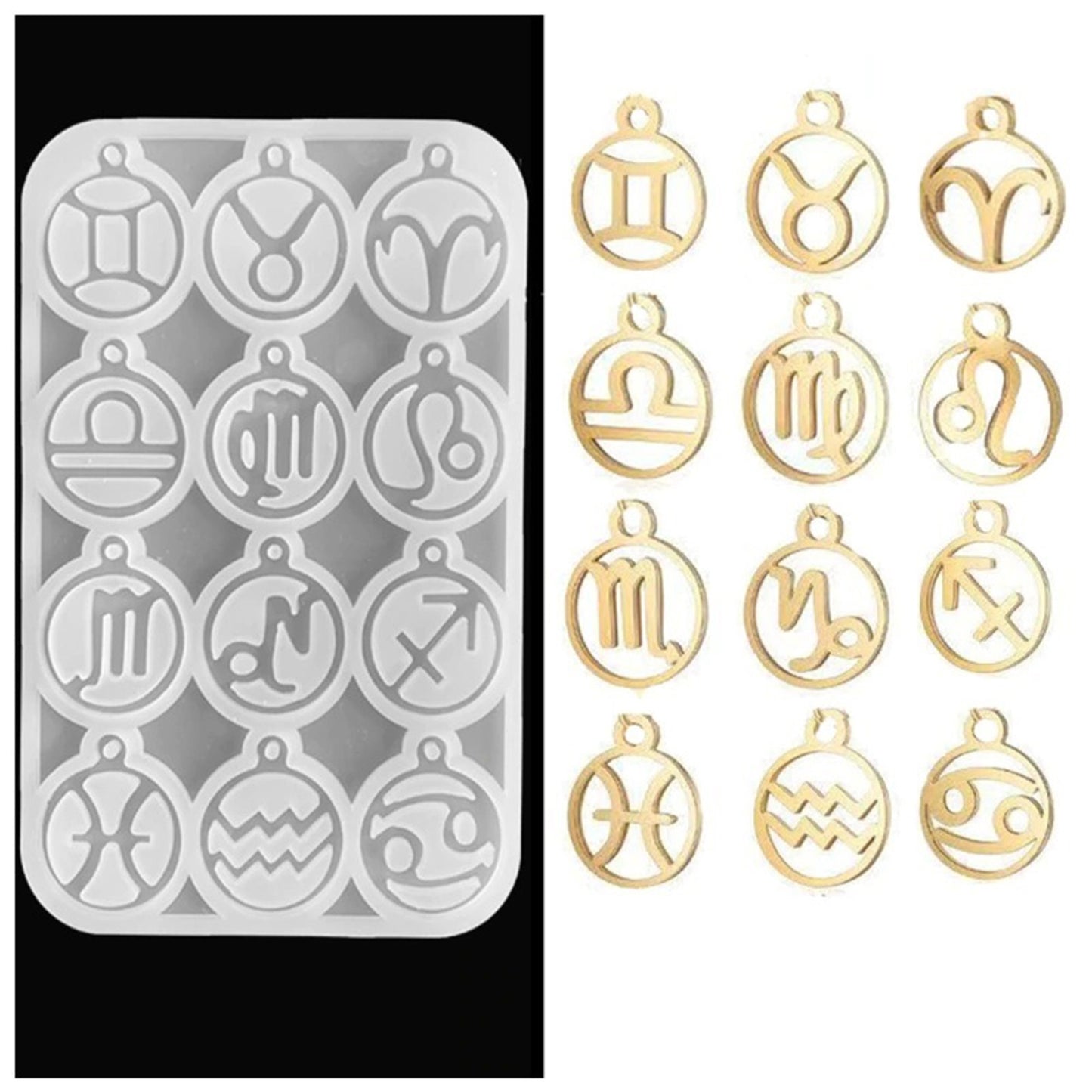 Twelve Constellations Symbols Silicone Mould, Zodiac Horoscope Round Pendant Mold, Astrology Epoxy Resin Mould, 12 Astrology Signs