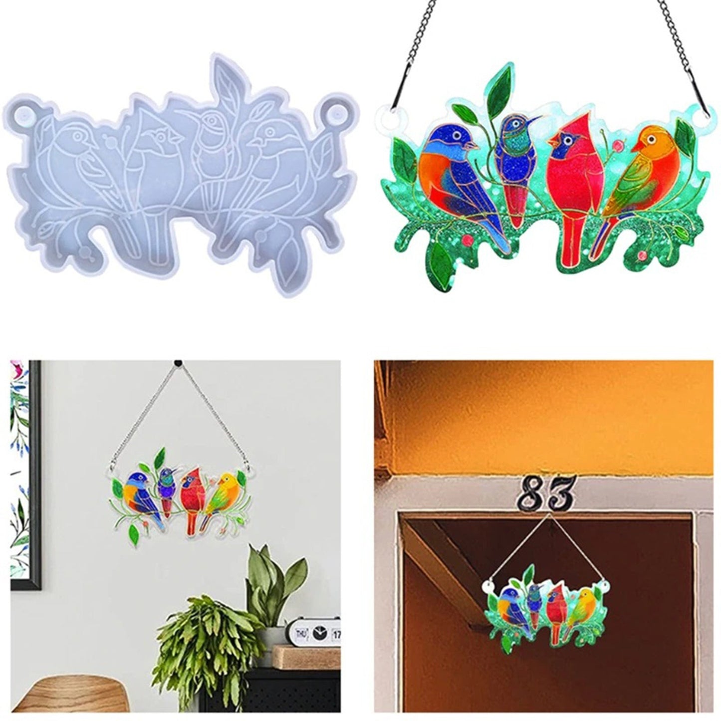 Birds Wall Hanging Silicone Mould, Birds Door Sign Silicone Mold, Tropical Birds Epoxy Resin Silicone Mold, Window Hanging Bird Mold