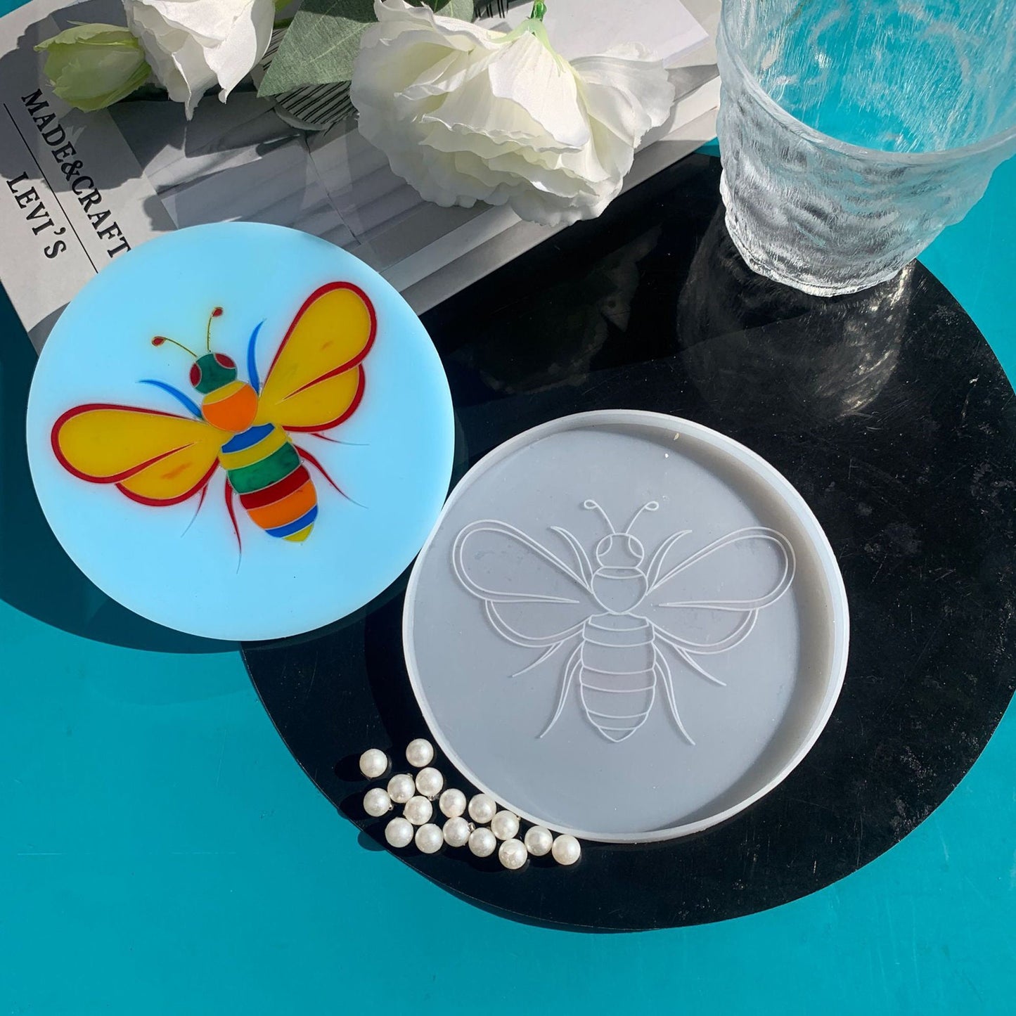 Bee Coaster Silicone Mould, Bumblebee Coaster Silicone Molds, Bee Cup Mat Silicone Mold, Bumblebee Coaster Mold, Resin Supplies