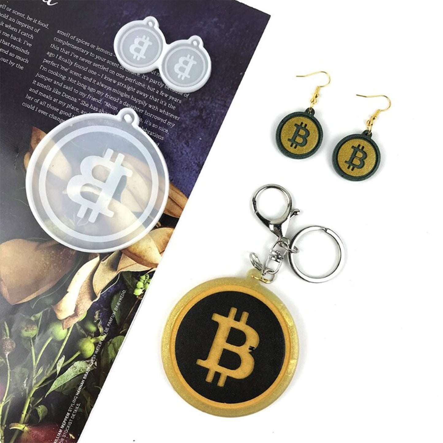 Bitcoin Keychain or Earrings Silicone Mould for Resin, Keychain Silicone Mold, Epoxy Resin Pendant Mold, Polymer Clay Mold, Resin Supply