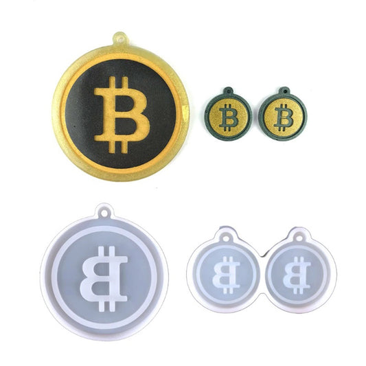 Bitcoin Keychain or Earrings Silicone Mould for Resin, Keychain Silicone Mold, Epoxy Resin Pendant Mold, Polymer Clay Mold, Resin Supply