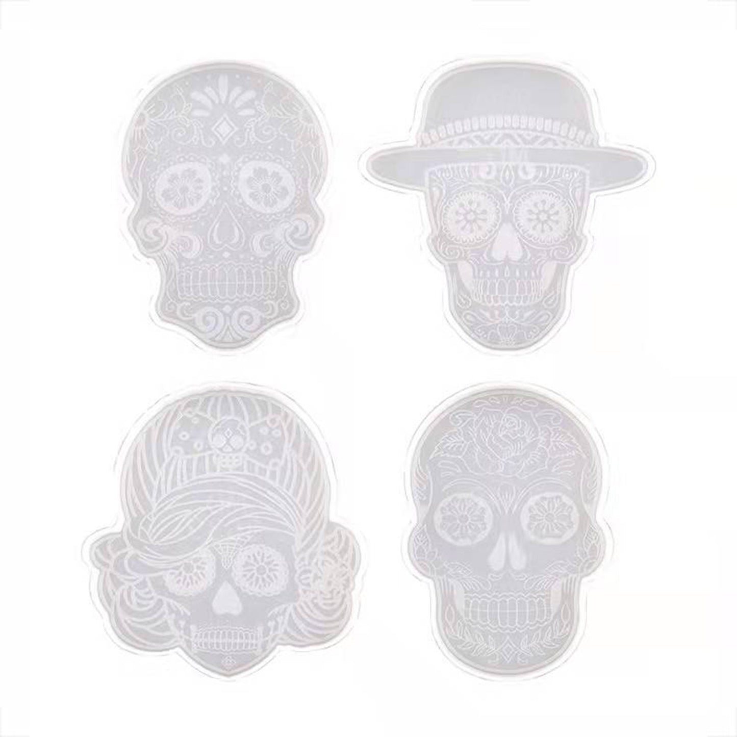 Sugar Skull Coaster Set with 4 Silicone Moulds, Skull Coaster Silicone Molds, Calavera Cup Mat Set Silicone Mould, Sugar Skull Coaster Mold