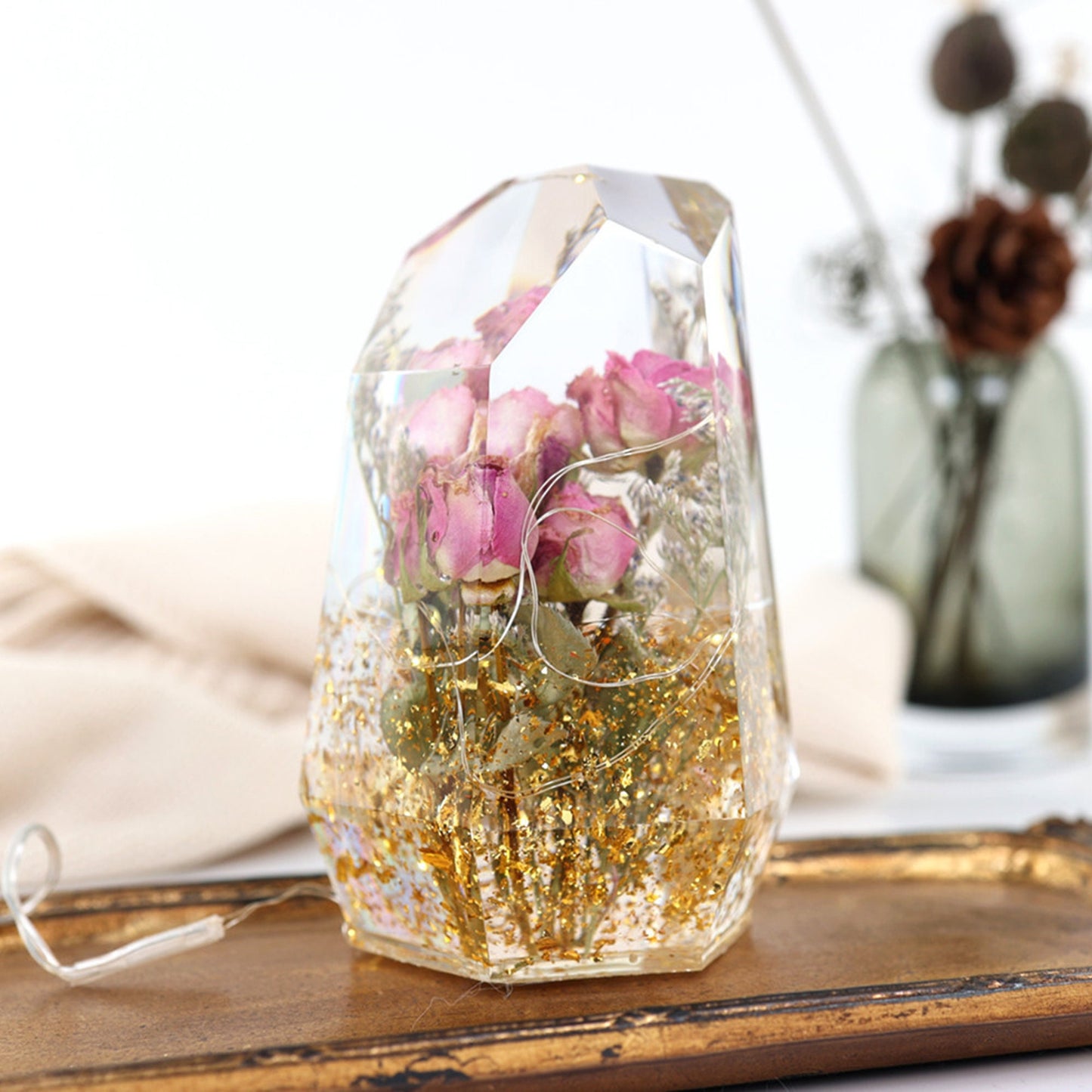 Large Crystal Resin Silicone Mould, Diamond Cut Irregular Crystal Epoxy Resin Night Light Mold, Crystal Stone Flower Preservation Mould