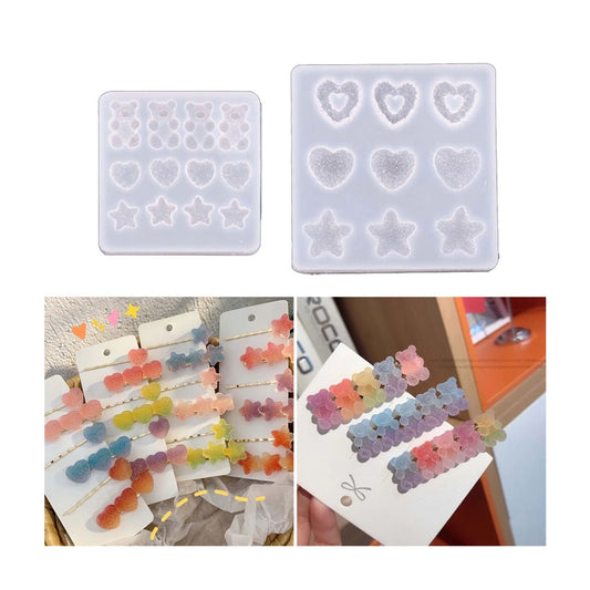 Candy Heart Hair Pin Silicone Mould, Gummy Bear Hair Pin Epoxy Resin Pendant Mold, Sugar Coated Star Earring Jewellery UV Resin Moulds