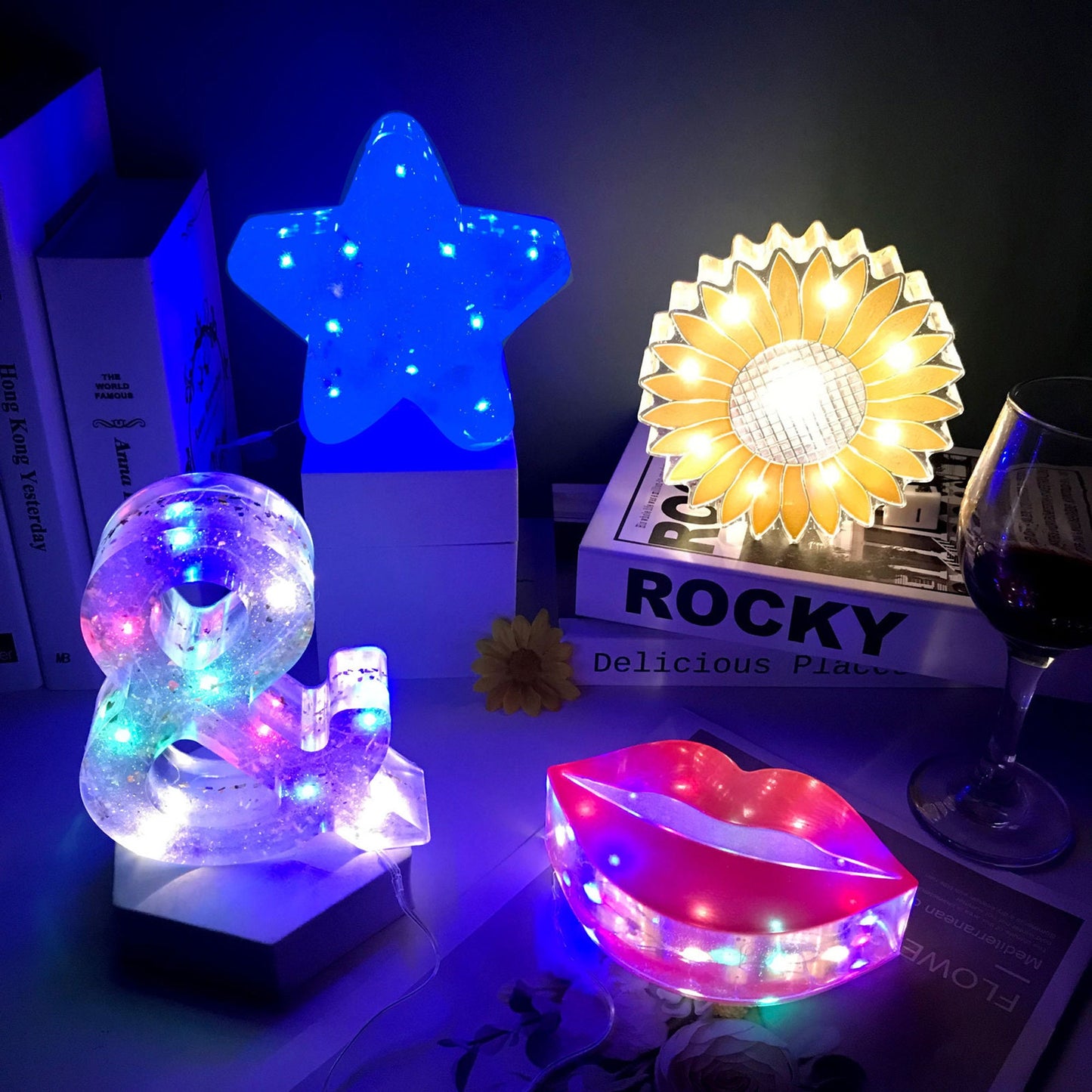 Night Light Silicone Mould, Star Night Light Mold, Lips Night Lamp Mould, Sunflower Lamp Resin Mold, Epoxy Art Mold, Resin Supplies