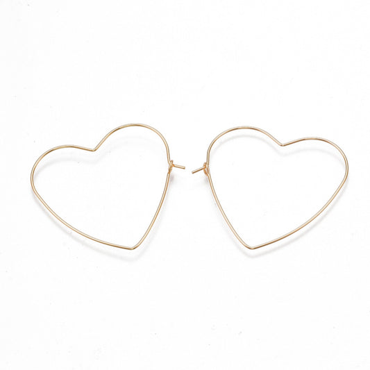 2/4 x pair of Heart Earring Hoops, 18K Gold plated Brass, 20 Gauge