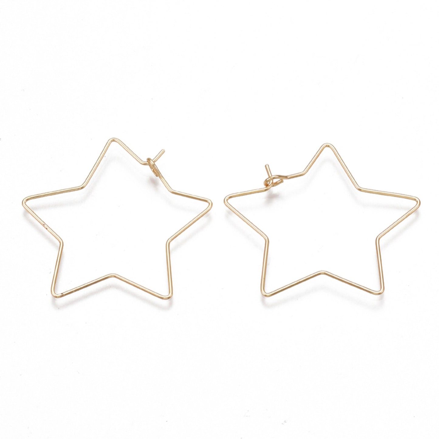 2/4 x pair of Star Earring Hoops, 18K Gold plated Brass, 20 Gauge