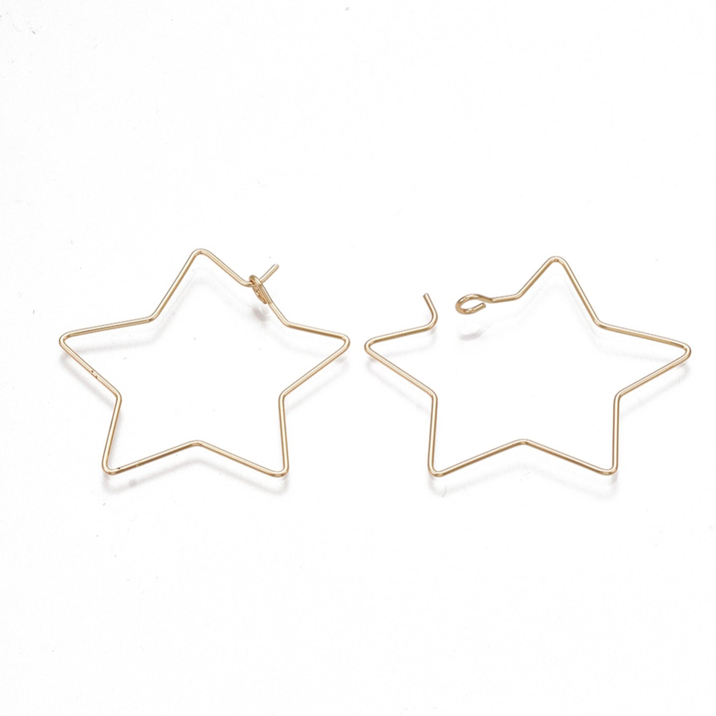 2/4 x pair of Star Earring Hoops, 18K Gold plated Brass, 20 Gauge