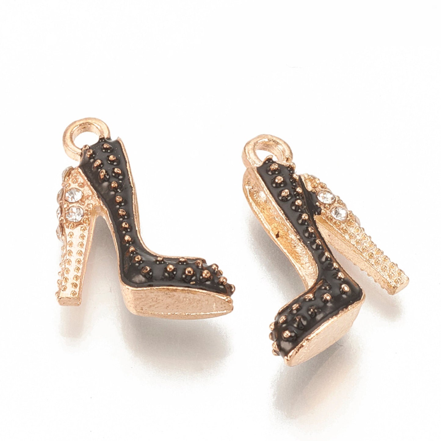 High Heel Enamel Charms Jewellery Pendant, Black Enamel 3D Stiletto Rhinestones Charm for Jewelry Making DIY Jewelry Accessories