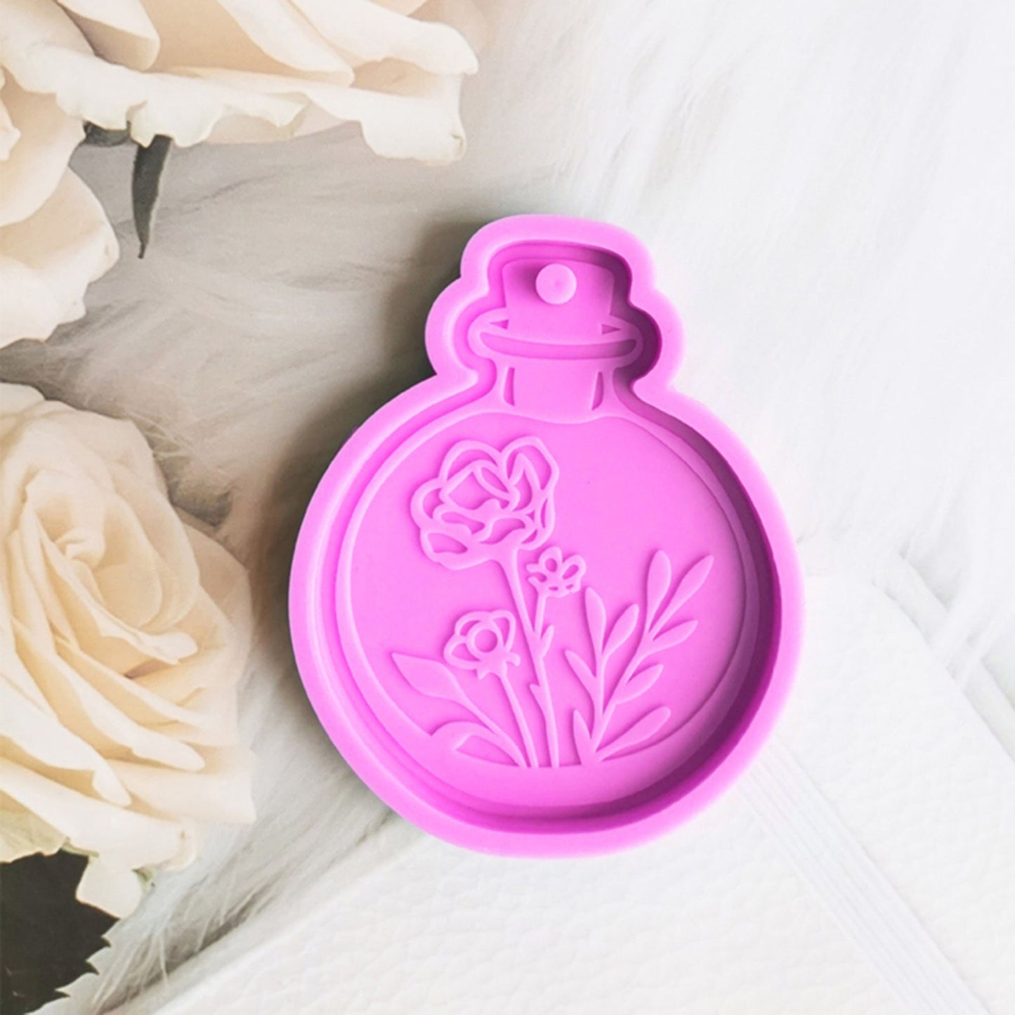 Potion Bottle with Flowers Keychain Silicone Mould, Potion Bottle Mold, Craft Mould, Jewellery Molds, Resin Supplies