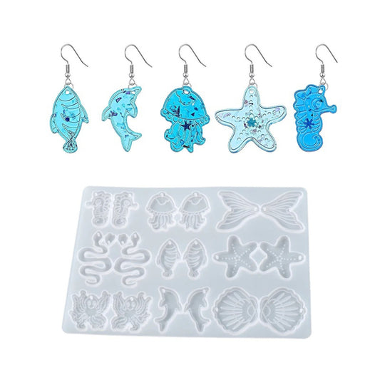 Ocean Earring Silicone Mould, Water Animals Earring Epoxy Resin Pendant Mold, Starfish Jewellery Polymer Clay Tool, Jellyfish UV Resin Molds