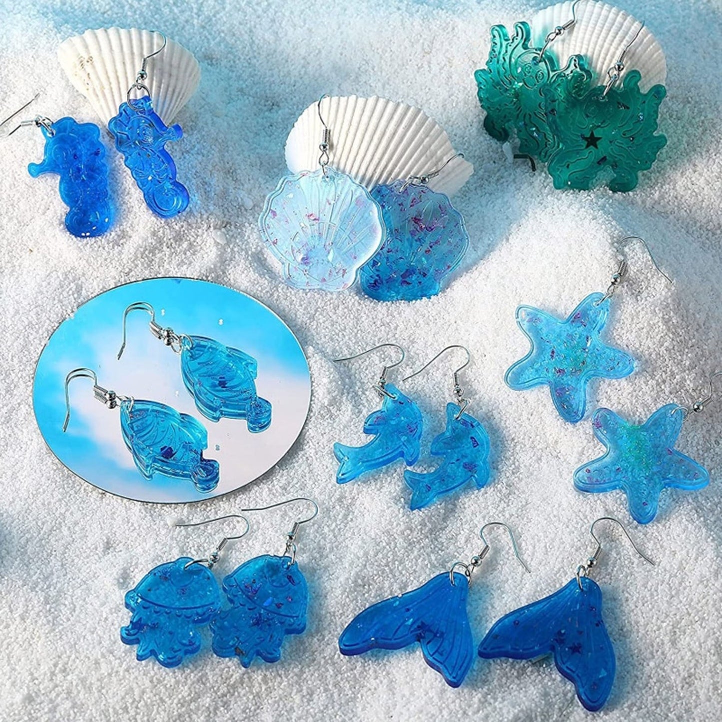 Ocean Earring Silicone Mould, Water Animals Earring Epoxy Resin Pendant Mold, Starfish Jewellery Polymer Clay Tool, Jellyfish UV Resin Molds