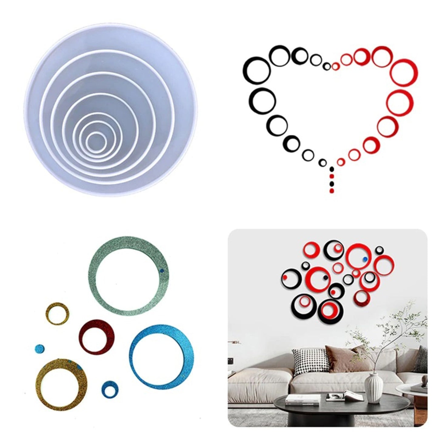 Circles Wallhanging Silicone Mould, Circle Rings Set Silicone Molds, Wall Decor Silicone Mold, Window Decoration Moulds