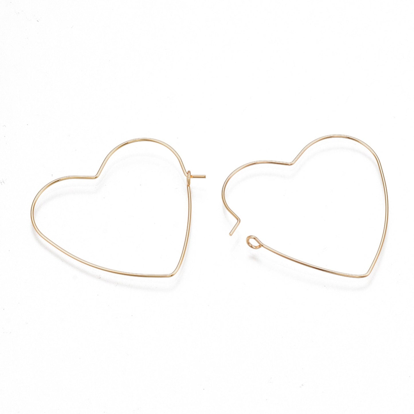 2/4 x pair of Heart Earring Hoops, 18K Gold plated Brass, 20 Gauge