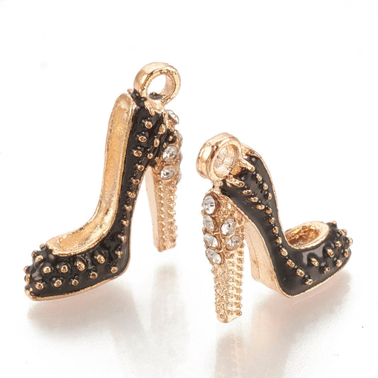 High Heel Enamel Charms Jewellery Pendant, Black Enamel 3D Stiletto Rhinestones Charm for Jewelry Making DIY Jewelry Accessories