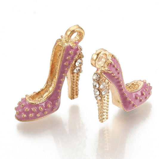 High Heel Enamel Charms Jewellery Pendant, Purple Enamel 3D Stiletto Rhinestones Charm for Jewelry Making DIY Jewelry Accessories