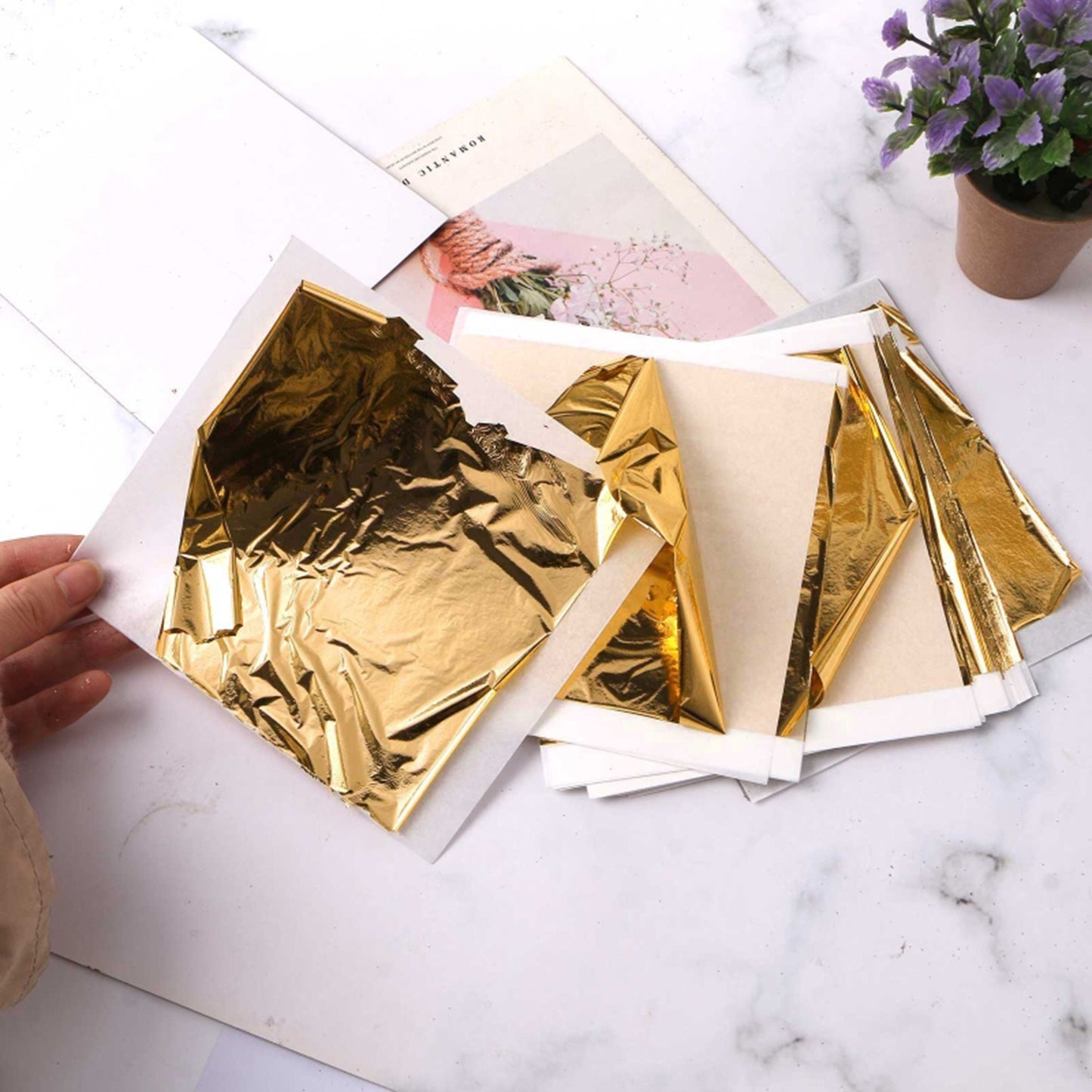 100 sheets Imitation Gold Leaf Foil, Silver Leaf Foil, Copper Leaf Foil, Gold Leaf Sheets, Nail Art Supplies, Gilding, DIY Arts and Crafts