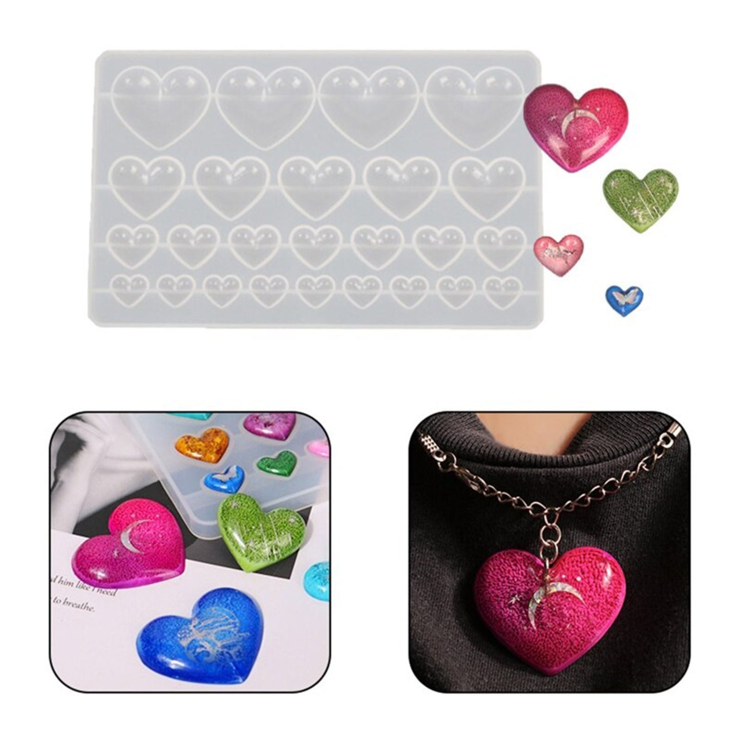 Hearts Silicone Mould, Pocket Hug Hearts Mold, Beveled Heart Keyring Mold, Resin Mould, Pendant Mold, Rounded Hearts