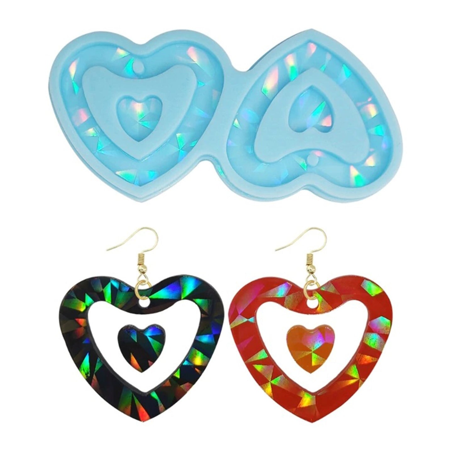 Holographic Heart Statement Earring Silicone Mould, Heart Earring Epoxy Resin Pendant Mold, Holo Heart Earring Jewellery, Resin Supplies