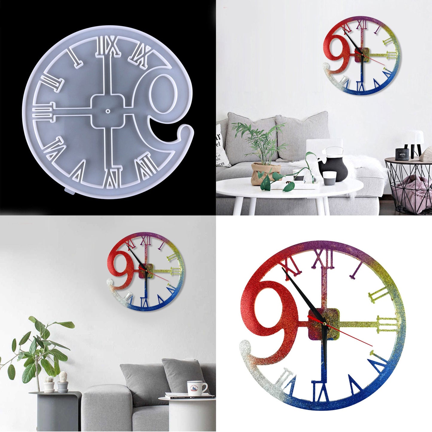 Large Clock Resin Mold, Silicone Casting Epoxy Resin Mold, DIY Crafts Making, Wall Clock Art Decoration