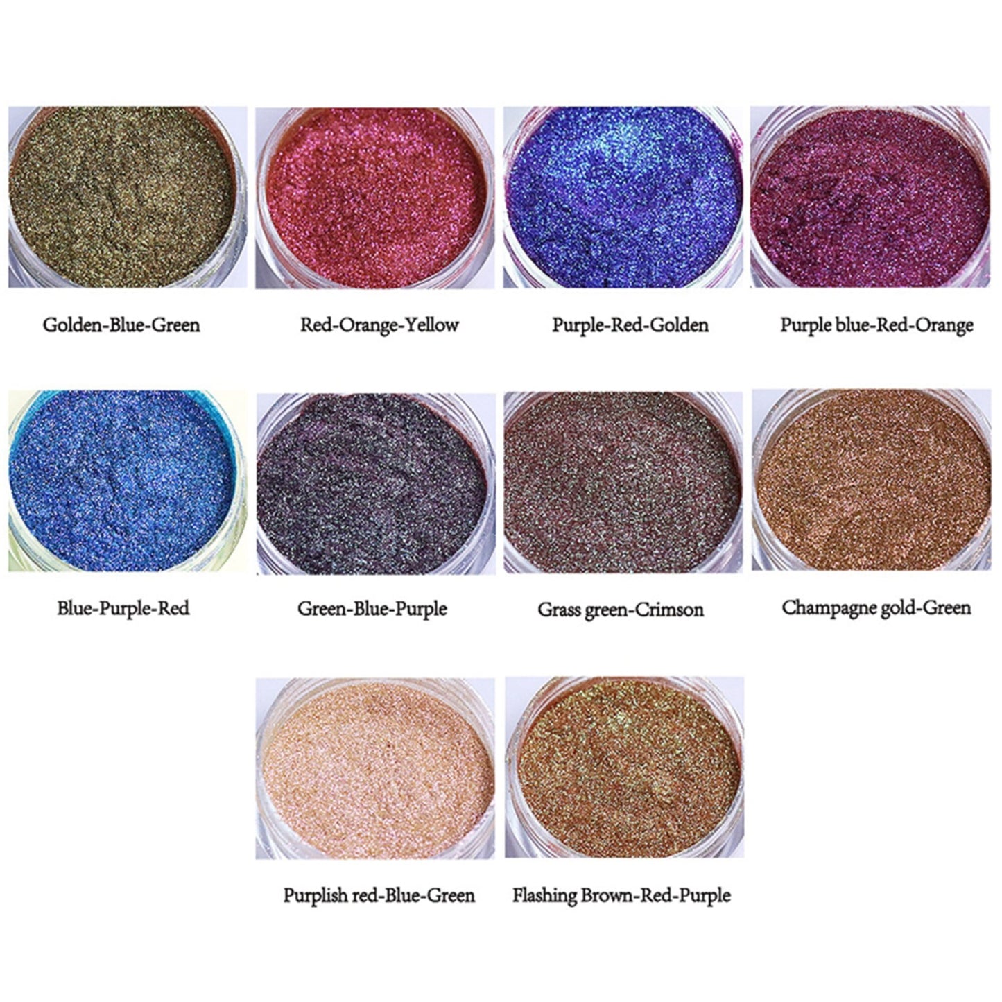 Chameleon Pigment Powder Color Shifting- 10 Jars of Chameleon Mica Powder Pigment