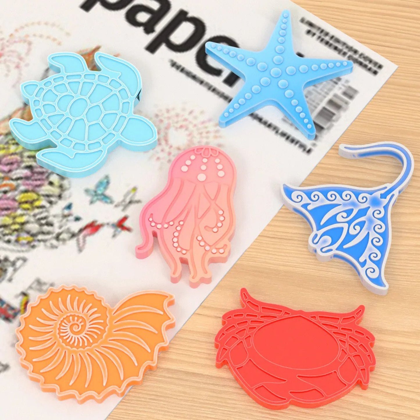 Ocean Keyring Silicone Mould, Water Animals Keychain Epoxy Resin Pendant Mold, Starfish Jewellery, Stingray UV Resin Molds