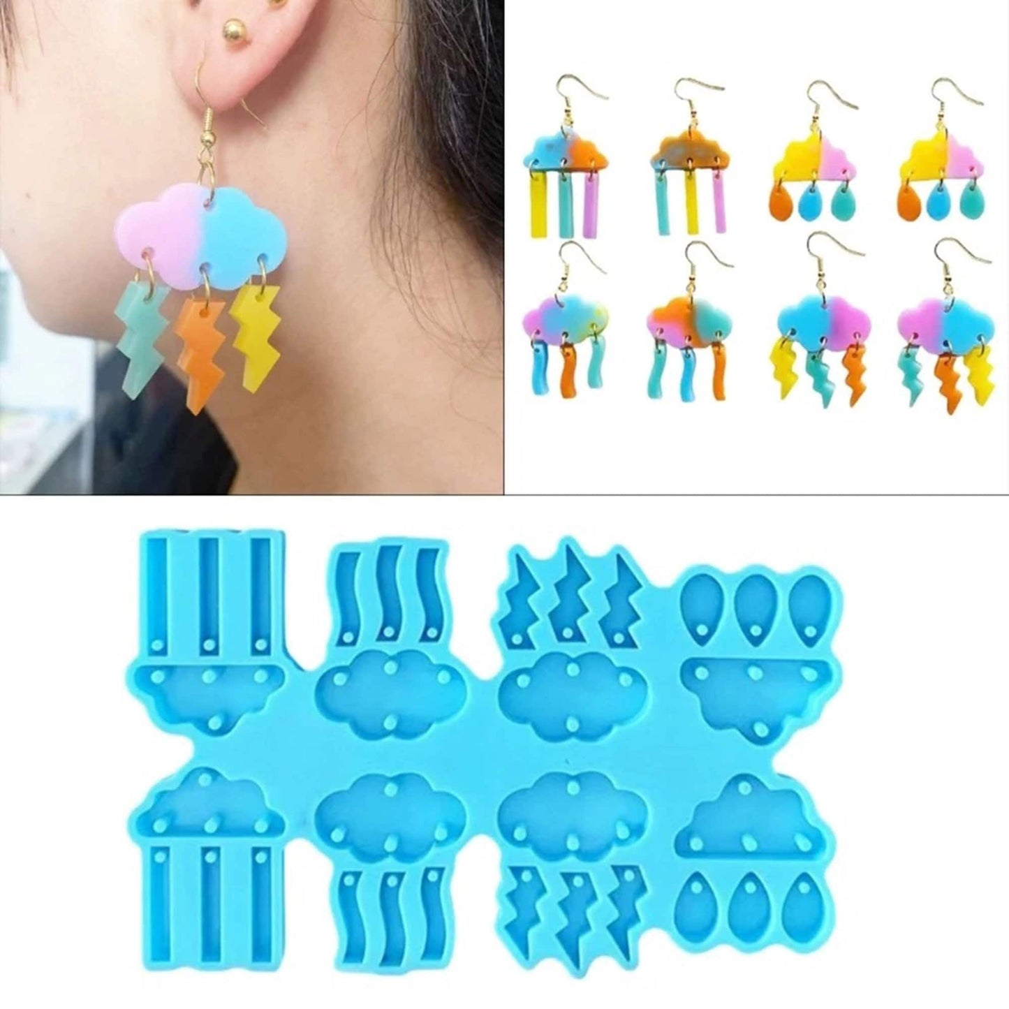 Cloud Earrings Silicone Mould, Statement Earring Silicone Mold, Epoxy Resin Mold, Raindrop Earring Silicone Mould, DIY Jewellery Making Mold