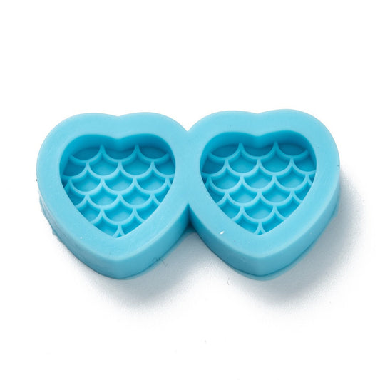 Tiny Heart Stud Earrings Silicone Mould, Small Heart With Fish Scale Pattern Stud Epoxy Resin Stud Earrings Mold, Heart Stud Earrings Mould