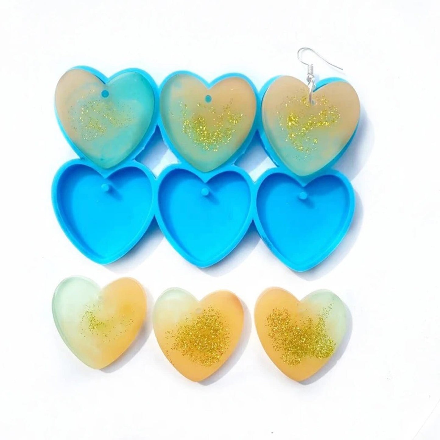 Heart Earrings Silicone Mold, Epoxy Resin Pendant Mould, Heart Earring Mould, Blue Earring Mould, Heart Jewellery Mold, DIY Epoxy Mold