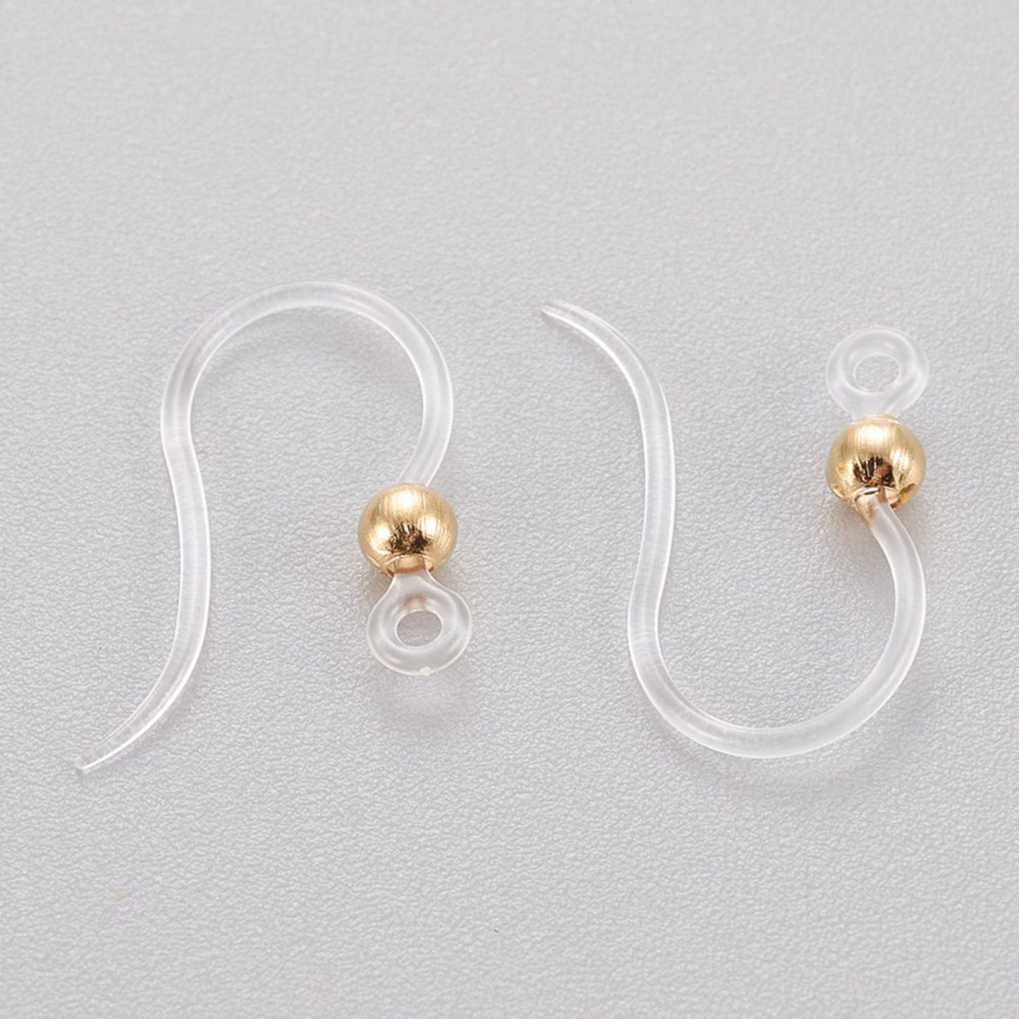 Hypoallergenic Earring Hook, Eco-Friendly Plastic Earring Hooks, with 304 Stainless Steel Gold Plated Bead - 10pcs or 20 pcs