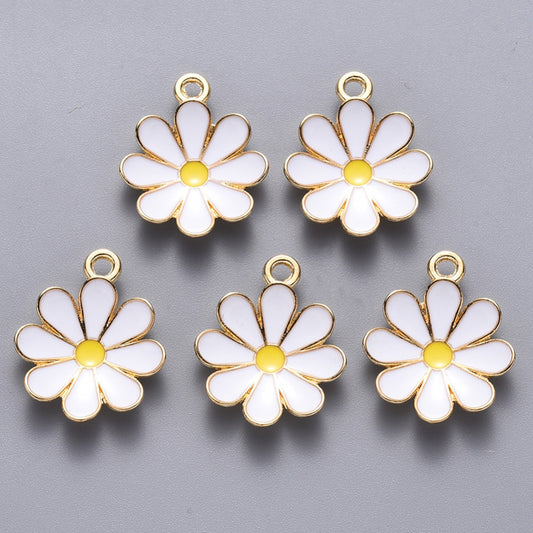 5/10pcs Daisy Flower Charm Jewellery Pendant, White Daisy Enamel Charm for Jewelry Making DIY Jewelry Accessories