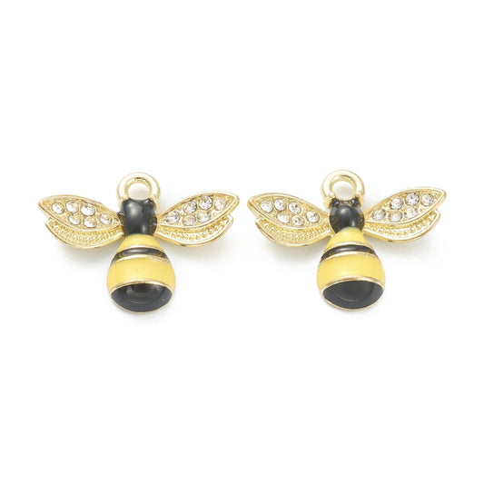 4/10pcs Enamel Bee Charm Jewellery Pendant, Bee Enamel Charm with rhinestones on the wings for Jewelry Making DIY Jewelry Accessories