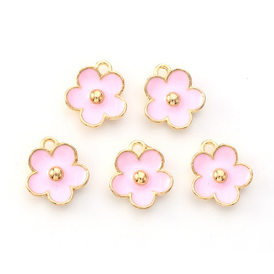 5/10pcs Daisy Flower Small Enamel Charms Jewellery Pendant, Small Pink Forget Me Not Enamel Charm, Jewelry Making DIY Jewelry Accessories