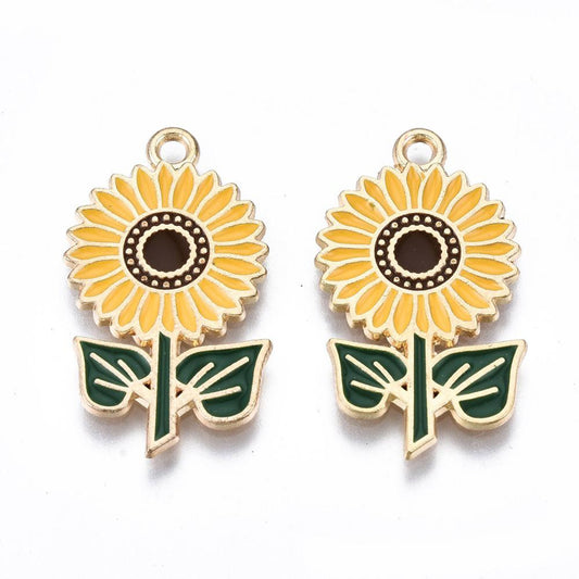 4/10pcs Sunflower Charm Jewellery Pendant, Yellow Sunflower Charms for Jewelry Making DIY Jewelry Accessories