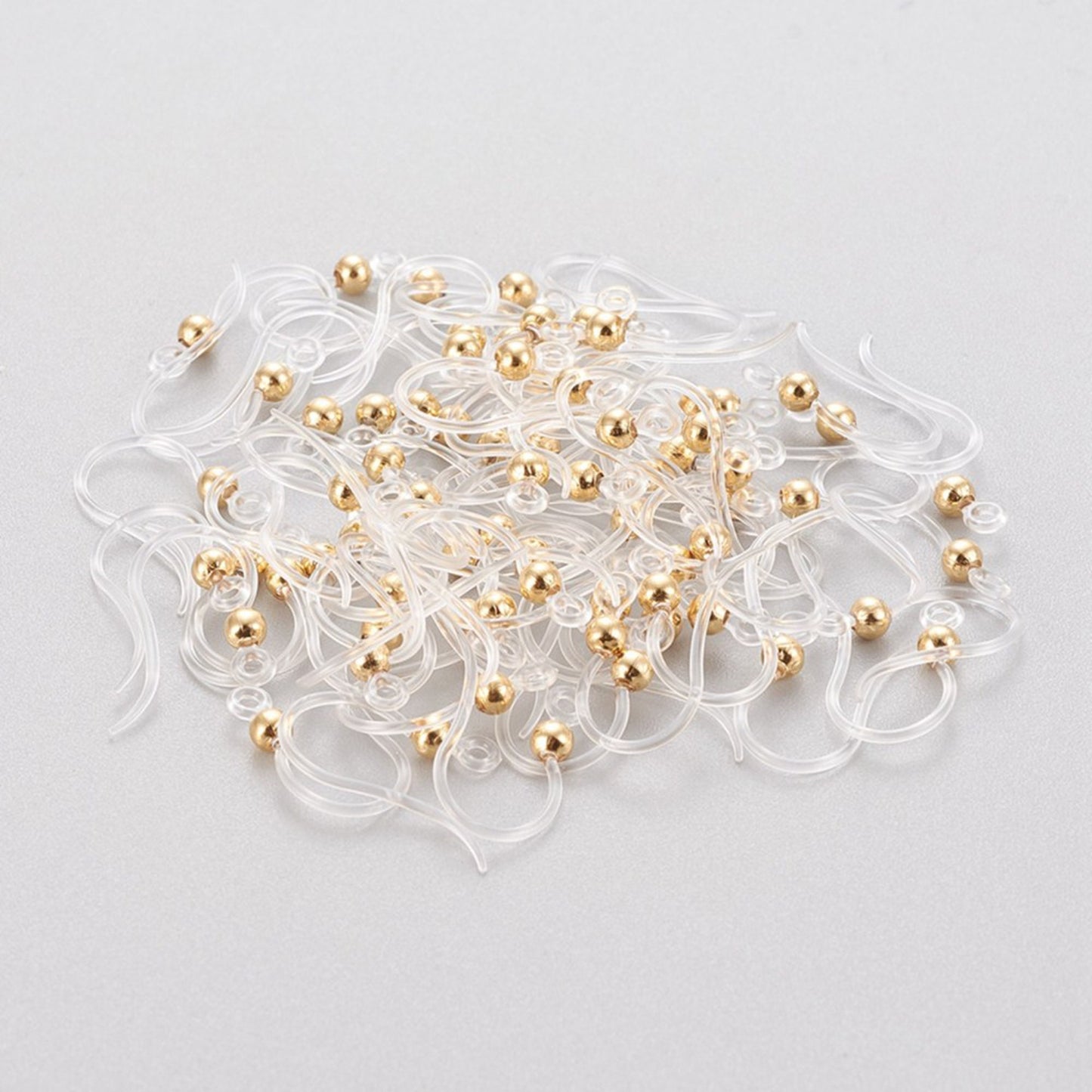 Hypoallergenic Earring Hook, Eco-Friendly Plastic Earring Hooks, with 304 Stainless Steel Gold Plated Bead - 10pcs or 20 pcs