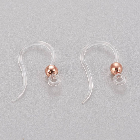 Hypoallergenic Earring Hook, Eco-Friendly Transparent Plastic Earring Hooks, with 304 Stainless Steel Copper Coloured Bead -  10pcs or 20pcs