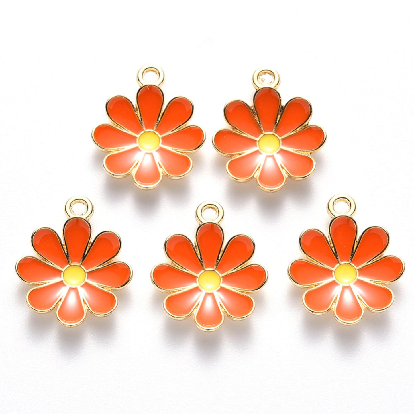 5/10pcs Daisy Flower Charm Jewellery Pendant, Orange Daisy Enamel Charm for Jewelry Making DIY Jewelry Accessories