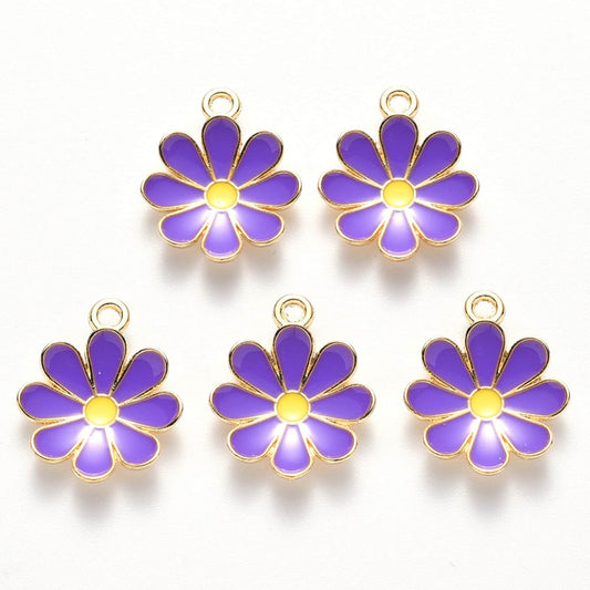 5/10pcs Daisy Flower Charm Jewellery Pendant, Purple Daisy Enamel Charm for Jewelry Making DIY Jewelry Accessories