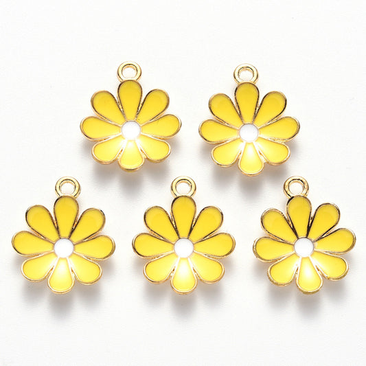 5/10pcs Daisy Flower Charm Jewellery Pendant, Yellow Daisy Enamel Charm for Jewelry Making DIY Jewelry Accessories