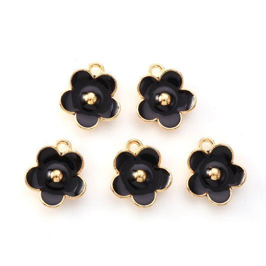 5/10pcs Daisy Flower Small Enamel Charms Jewellery Pendant, Small Black Forget Me Not Enamel Charm, Jewelry Making DIY Jewelry Accessories